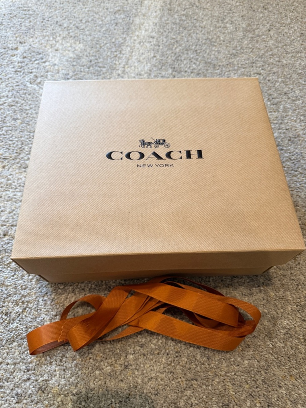 Coach New York Tan Gift Box with Orange Ribbon